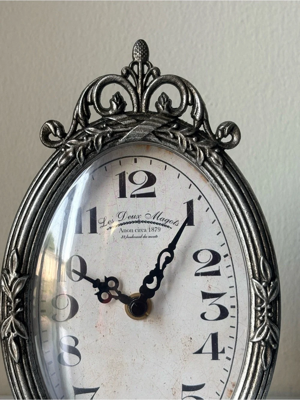 Vintage Style Table Clock French Farmhouse Silver Ornate Mantel Decor